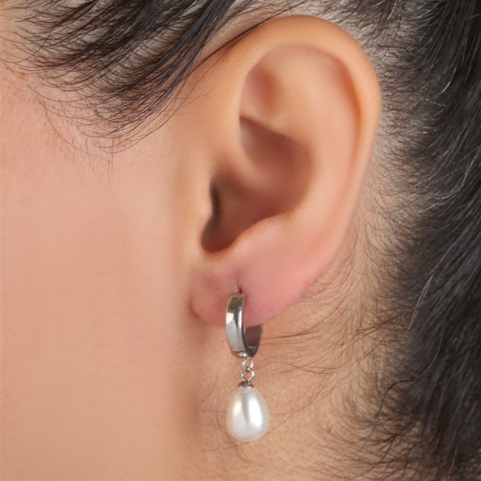 Welch Womens Pearl Dangle Steel Earrings