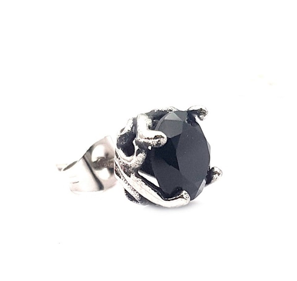 Welch Mens Square Black Stone Steel Earrings