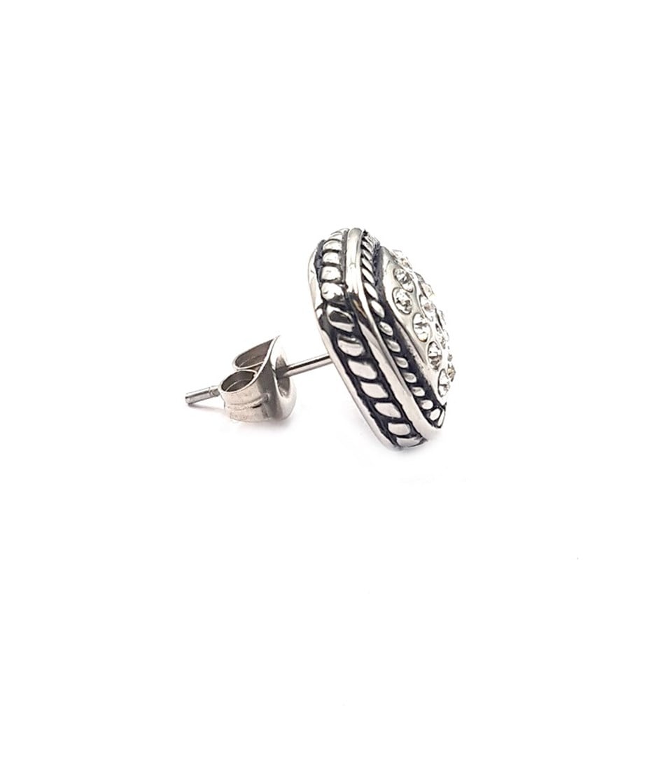 Welch Mens Square Stone Steel Earrings