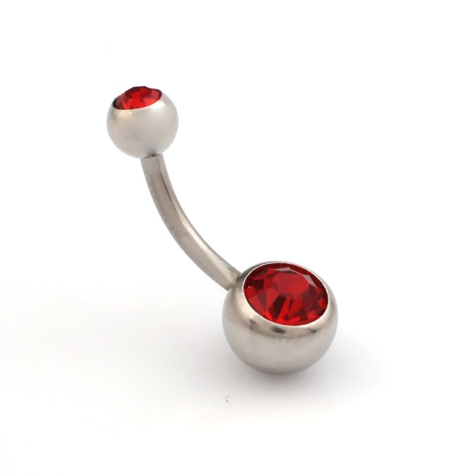 Welch Kırmızı Taşlı Titanyum Göbek Piercing