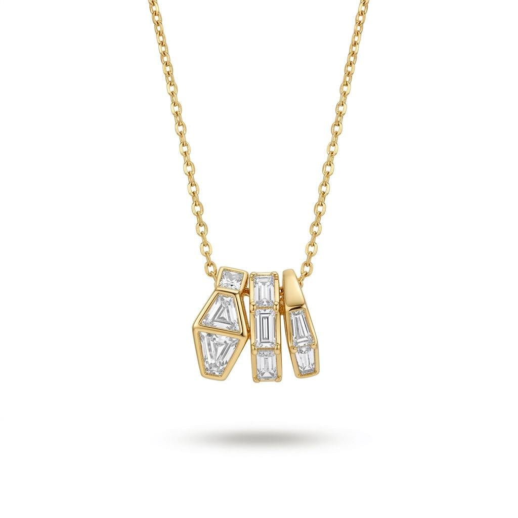 Welch Kıvrımlı Yılan Form Baget Taşlı Kolye– 925 Gümüş Gold Kaplama