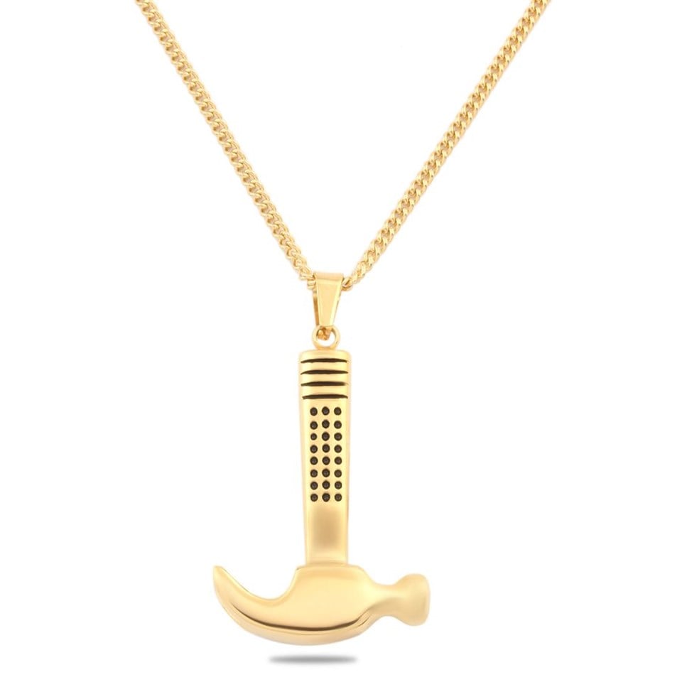 Welch Stone Detailed Hammer Unisex Steel Necklace
