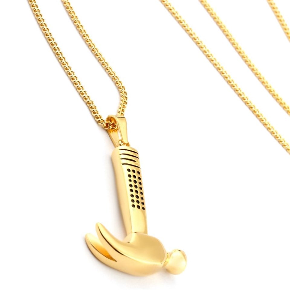 Welch Stone Detailed Hammer Unisex Steel Necklace