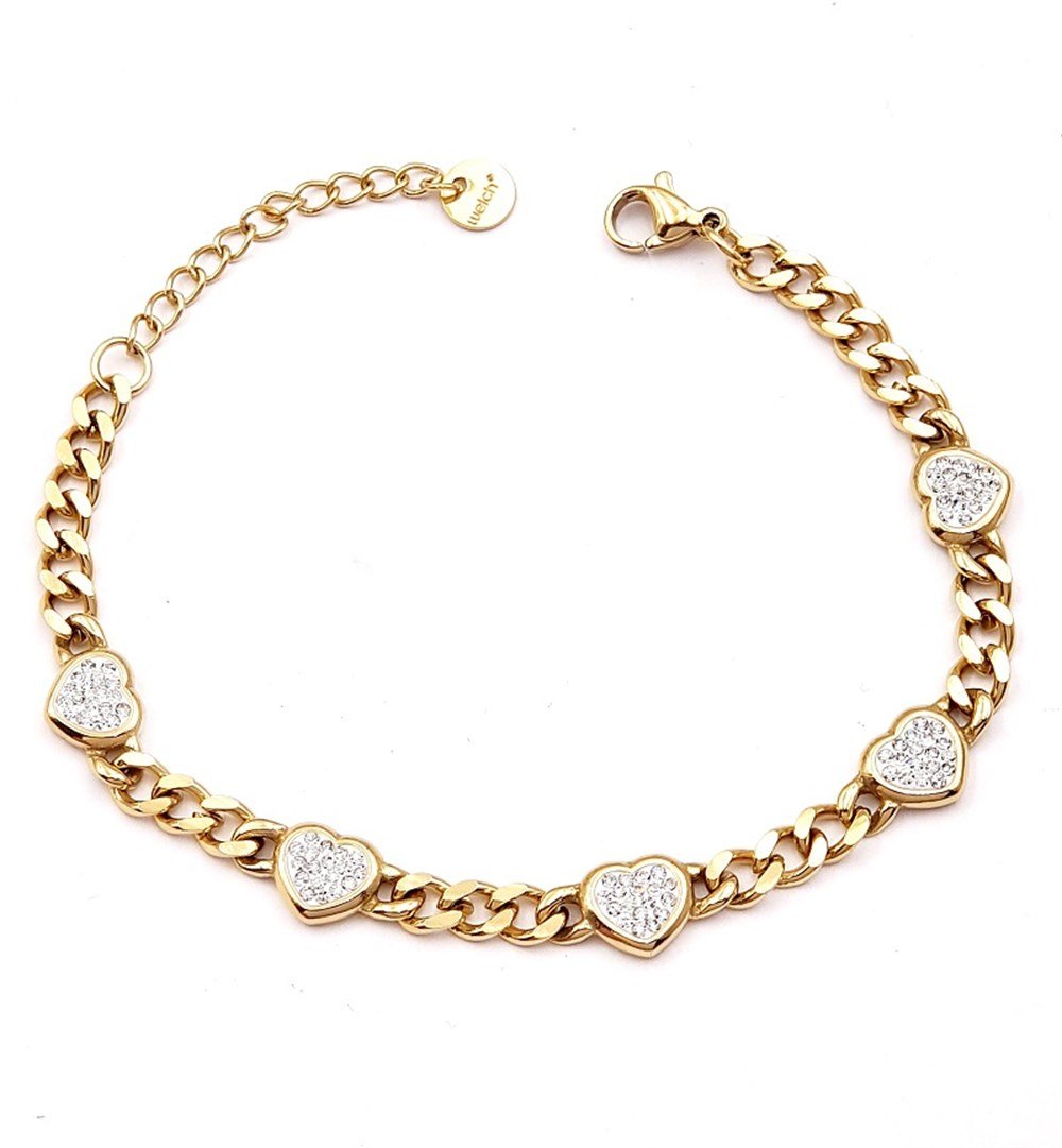 Welch Taşlı Kalpli Çelik Bileklik