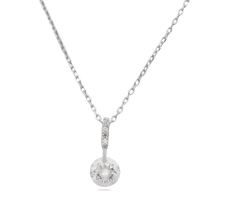 Welch Tek Taş Gümüş Kolye