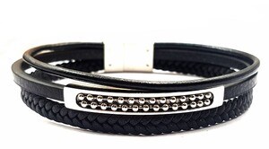 ​​Welch Mens Steel Leather Bracelet