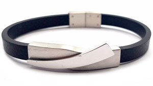 ​​Welch Mens Leather Steel Bracelet