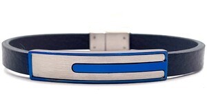 ​​Welch Mens Steel Leather Bracelet Navy Blue