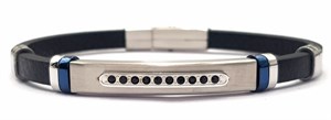 ​​Welch Mens Steel Stone Leather Bracelet
