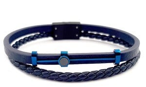 ​​Welch Mens Steel Leather Navy Blue Combination Bracelet