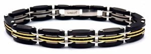 Welch Double Sided Gold Black Mens Steel Bracelet