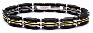 Welch Double Sided Gold Black Mens Steel Bracelet