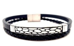 ​​​​​Welch Erkek Çelik Siyah Deri Bileklik