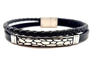 ​​​​​Welch Erkek Çelik Siyah Deri Bileklik