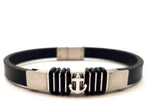 ​​​​​Welch Erkek Çelik Siyah Deri Çapalı Bileklik