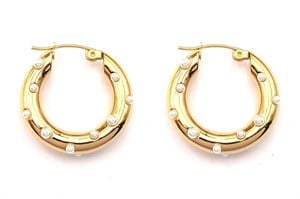 ​​​​​​​​​Welch Gold Steel Pearl Hoop Earrings