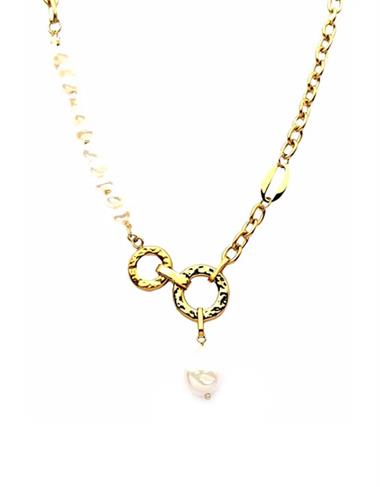 ​​Welch Gold Çelik Zincir İncili Kolye