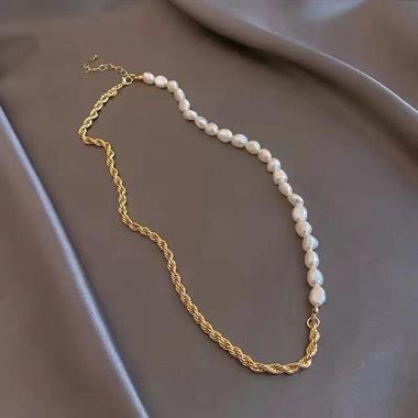 ​​Welch Gold Çelik Zincir İncili Kolye