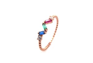 ​​ Welch Kırmızı Mavi Yeşil Baget Taşlı Gümüş Yüzük