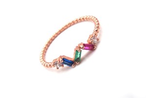 ​​ Welch Kırmızı Mavi Yeşil Baget Taşlı Gümüş Yüzük