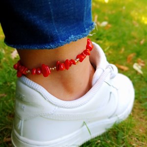 ​Welch Coral Stone Silver Anklet