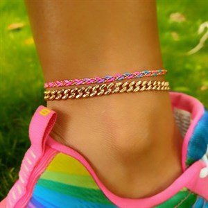 Welch Knitted Neon Color Drawstring Silver Anklet