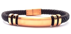 ​Welch Mens Rose Brown Leather Steel Bracelet