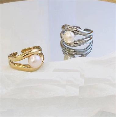 Welch Gold Çelik Tasarım İncili Yüzük