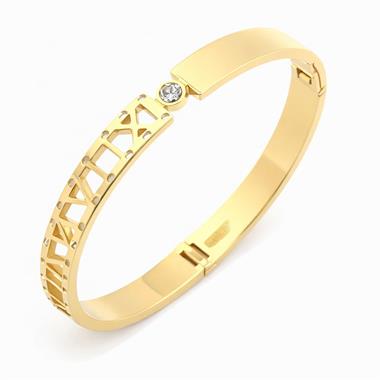 Welch Gold Stone Roman Numeral Womens Steel Bracelet