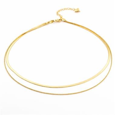 Welch Gold Double Chain Womens Steel Necklace