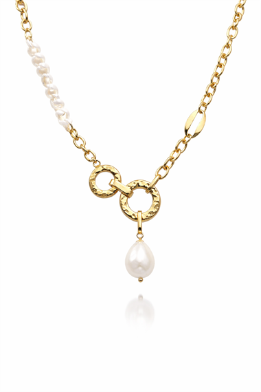 ​​Welch Gold Çelik Zincir İncili Kolye Kadın Kolye ve Kadın Çelik Kolye Modelleri - WELCH 