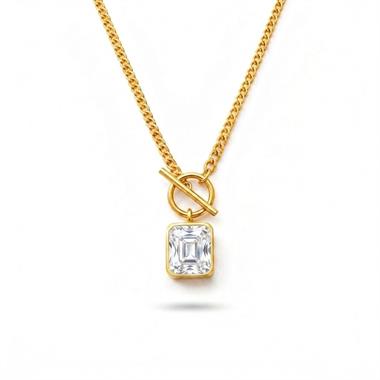 Welch Gold Çelik Taşlı Kare Kolye