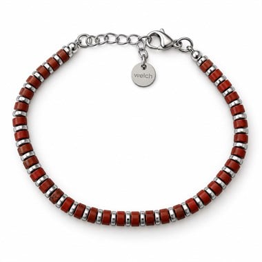 Welch Red Jasper Doğal Taş Erkek Bileklik Kırmızı Jasper Doğal Taş Erkek Bileklik ve Çelik Deri Bileklik Modelleri - WELCH 
