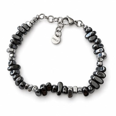 Welch Hematite Doğal Taş Erkek Bileklik Lapis Hematit Doğal Taş Erkek Bileklik ve Çelik Deri Bileklik Modelleri - WELCH 
