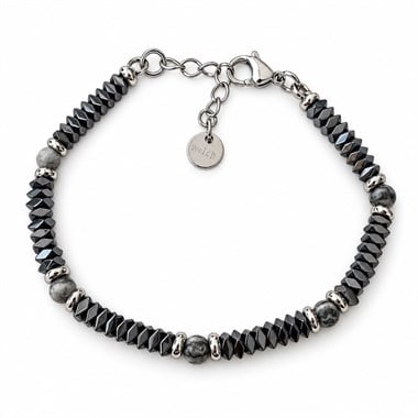 Welch Agate Hematite Black Çelik Doğal Taş Bileklik Siyah Hematit ve Agat Doğal Taş Erkek Bileklik ve Çelik Deri Bileklik Modelleri - WELCH 