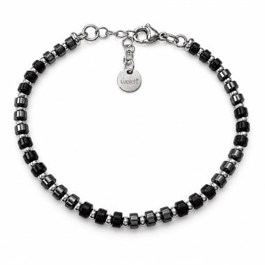 Welch Agate Hematite Black Çelik Doğal Taş Bileklik Siyah Hematit ve Agat Doğal Taş Erkek Bileklik ve Çelik Deri Bileklik Modelleri - WELCH 