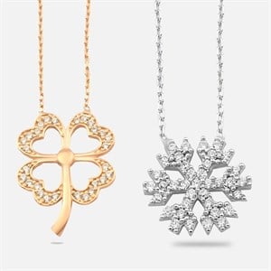 Welch 925 Sterling Silver Clover and Snowflake Womens Sterling Silver Necklace