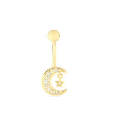 Welch Çelik Taşlı Göbek Ay Yıldızlı Piercing