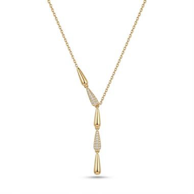 Welch Damla Form Taşlı Premium Y Kolye – 925 Gümüş Gold Kaplama