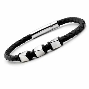 Welch Mens Steel Leather Bracelet