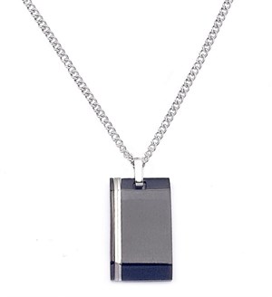 Welch Mens Black White Steel Necklace