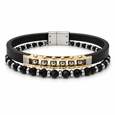 Welch Gold Çelik Boncuklu Çoklu Deri Erkek Bileklik  Welch Gold Çelik Boncuklu Çoklu Deri Erkek Bileklik Modelleri - WELCH 