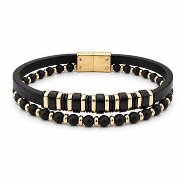 Welch Gold Çelik Boncuklu Çoklu Deri Erkek Bileklik  Welch Gold Çelik Boncuklu Çoklu Deri Erkek Bileklik Modelleri - WELCH 