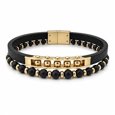 Welch Gold Çelik Boncuklu Çoklu Deri Erkek Bileklik  Welch Gold Çelik Boncuklu Çoklu Deri Erkek Bileklik Modelleri - WELCH 