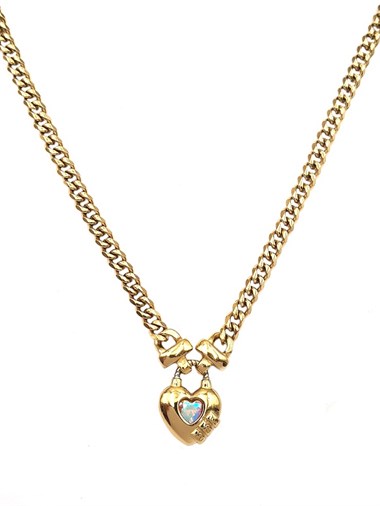 Welch Gold Steel Heart Lock Necklace