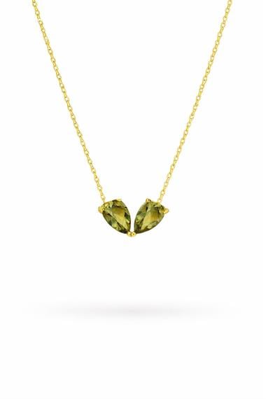 Welch Gold Çelik Minimal Yeşil Taşlı Damla Kolye