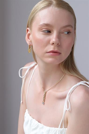 Welch Gold Çelik Tek Taşlı Zincir Kolye