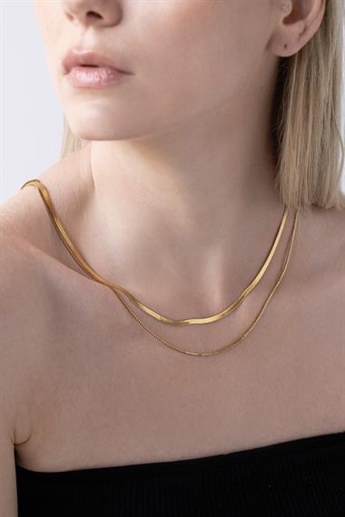 Welch Altın Kaplama Çelik Çift Zincirli KadınKolye