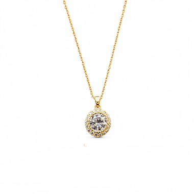Welch Baguette Halo Gold Kolye - 925 Ayar Gümüş