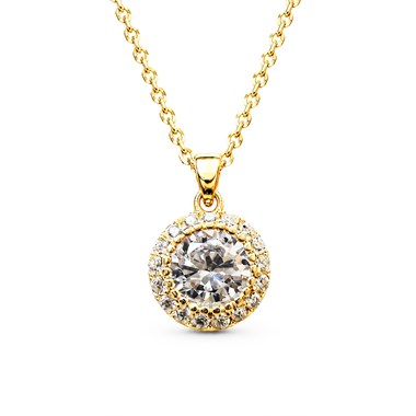 Welch Baguette Halo Gold Kolye - 925 Ayar Gümüş
